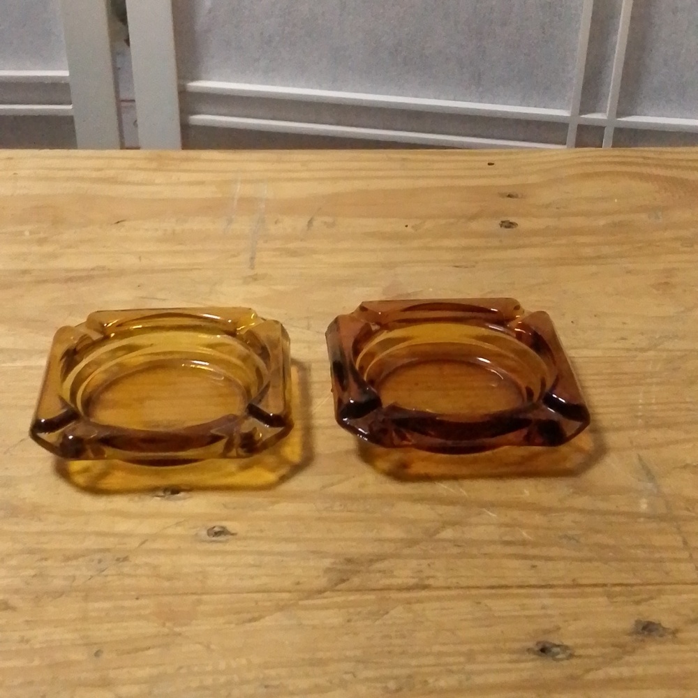 Pair of Vintage Amber Glass Ashtrays